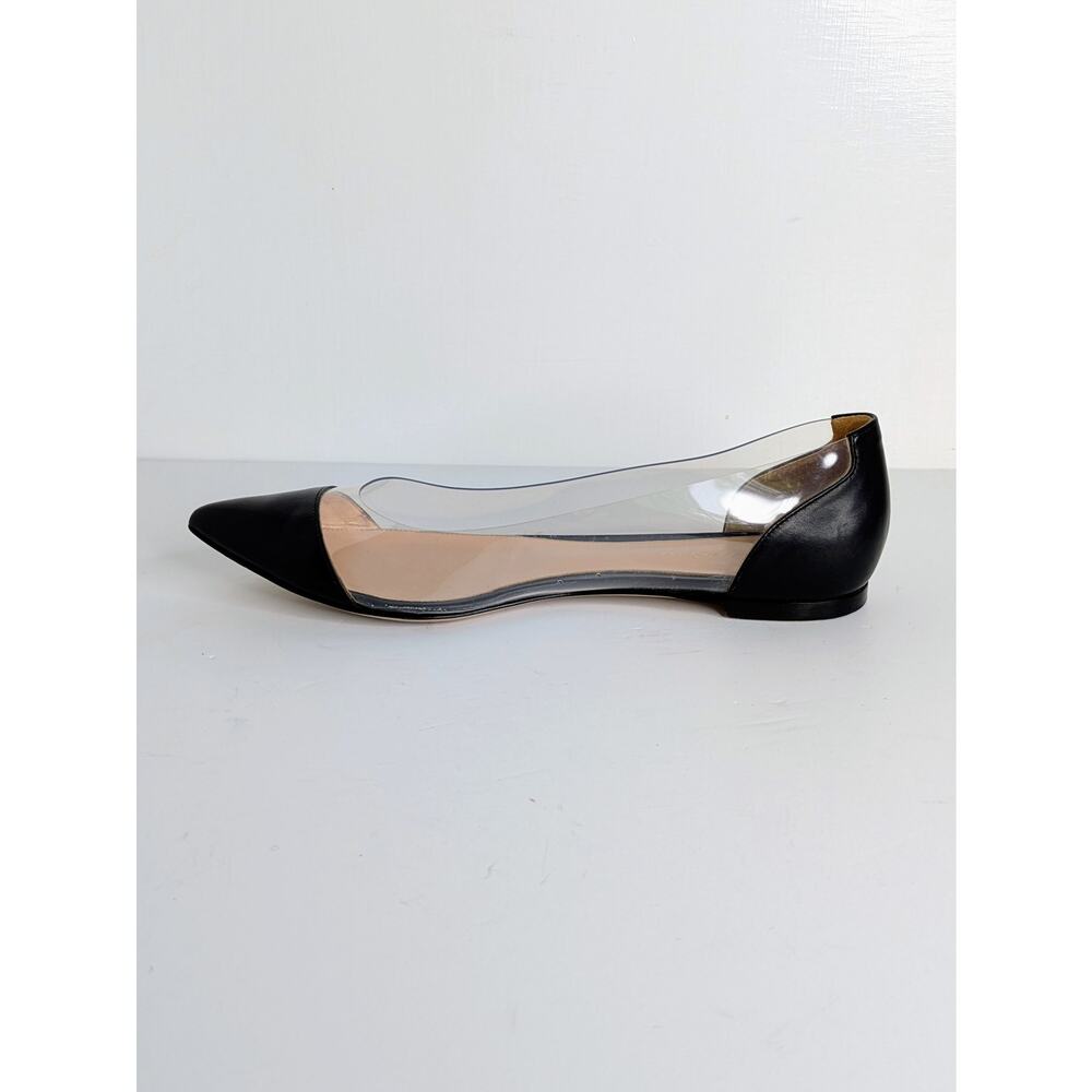 Gianvito Rossi Plexi Flats 39.5 Black Leather Clear PVC Pointed Toe Ballet 9.5 - Picture 7 of 13